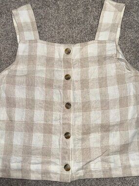 Madewell Gingham Plaid Undyed Linen Sunside Button-Back Top Sleeveless Womens Si